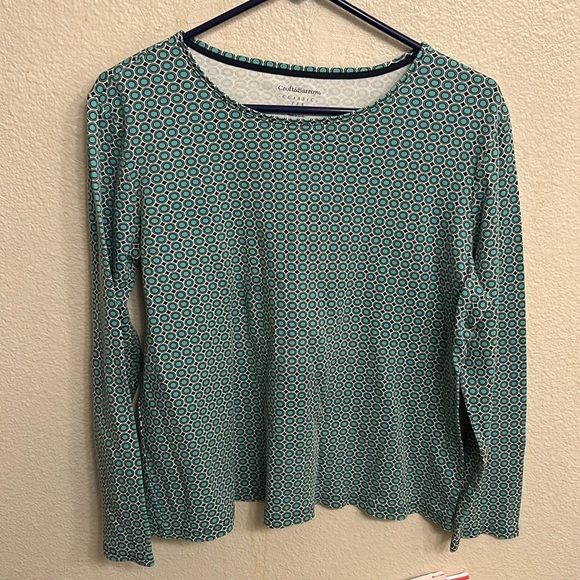 Croft & Barrow Women Classic Long Sleeve Tee Teal Geometric Pattern Size Large - Picture 1 of 8